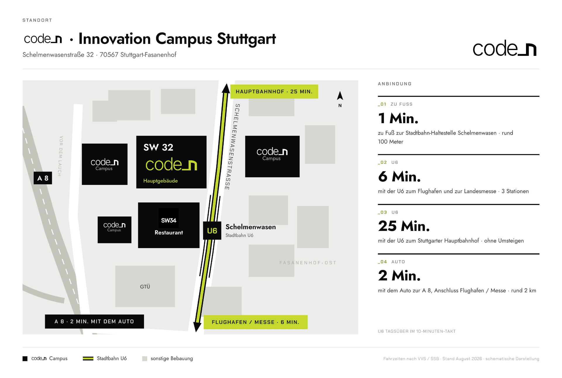 Standortkarte des code_n Innovation Campus Stuttgart-Fasanenhof mit Anbindung