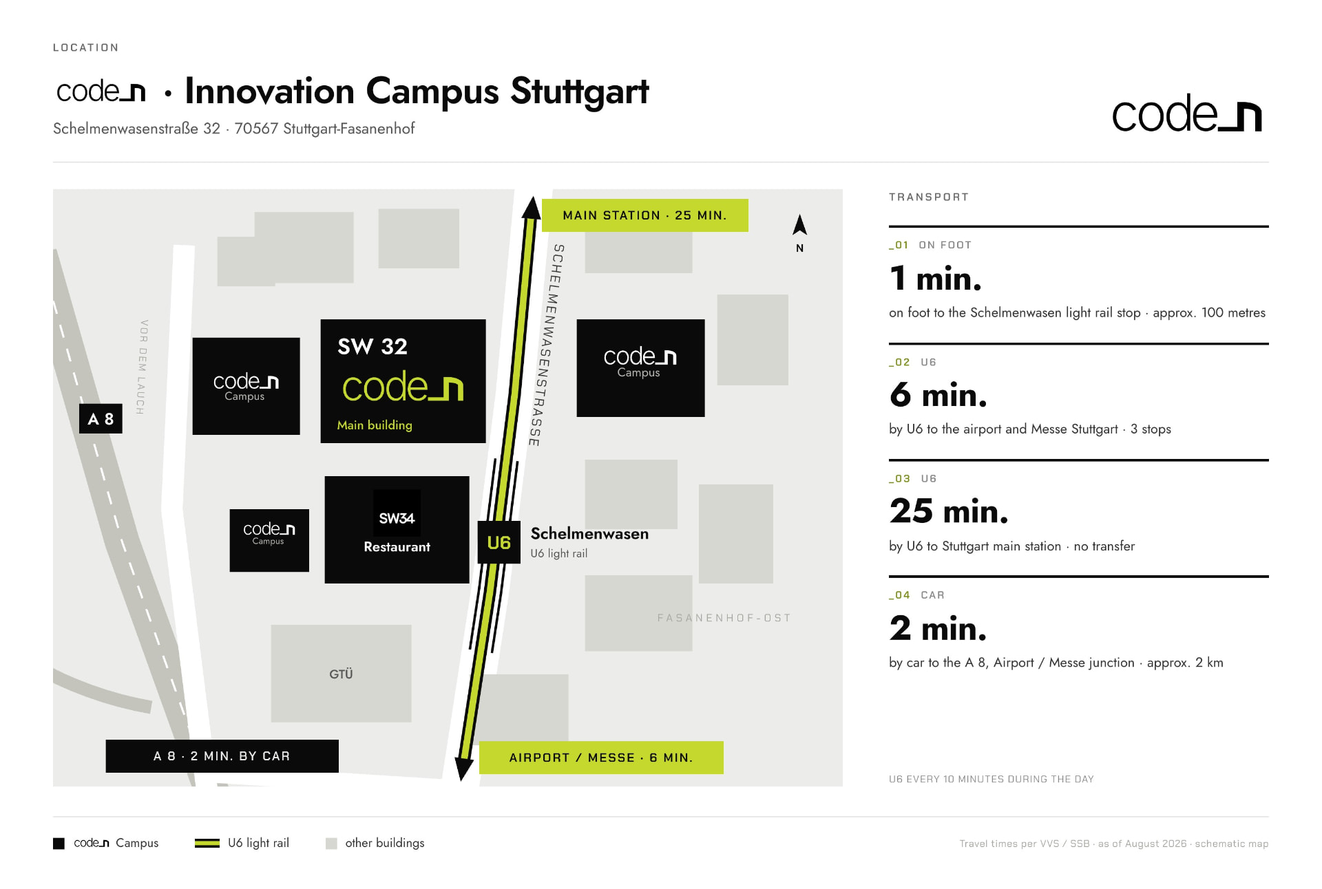 Location map of the code_n Innovation Campus Stuttgart-Fasanenhof with transport connections