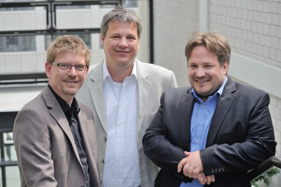The 3 founders and CEO of LightFab from left to right: Jens Gottmann (machines), Jürgen Ortmann (software & machine integration into production environment), and Martin Hermans (production of 3D precision parts)